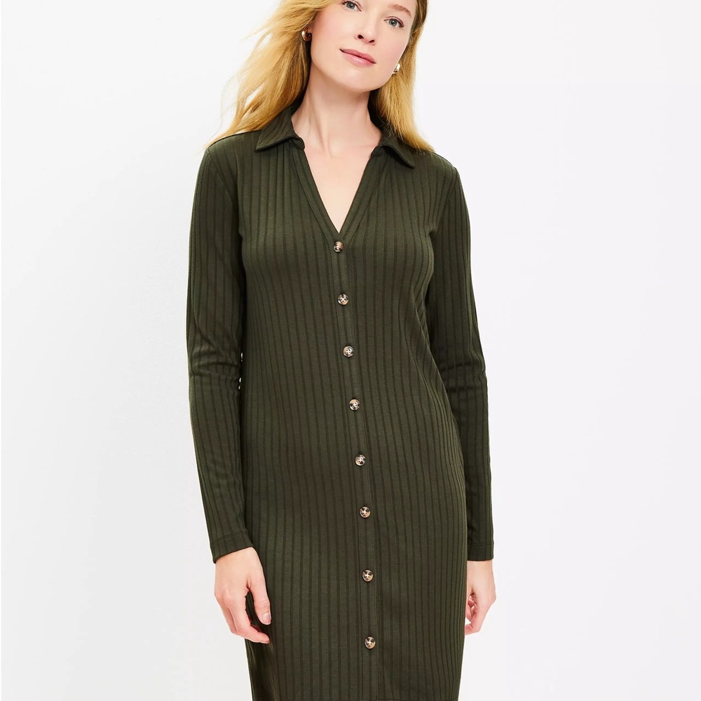 LOFT Ribbed Button-Down Shirt Dress - Picture 4 of 5